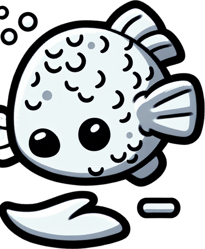 Floppy Fish the fish.
Single Game Texture.  In-Game asset.  2d.  Blank background.  High contrast.  No shadows. Floppy Fish