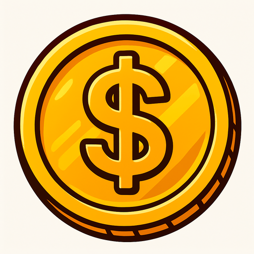 altın dolar.
In-Game asset.  2d.  High contrast.  No shadows