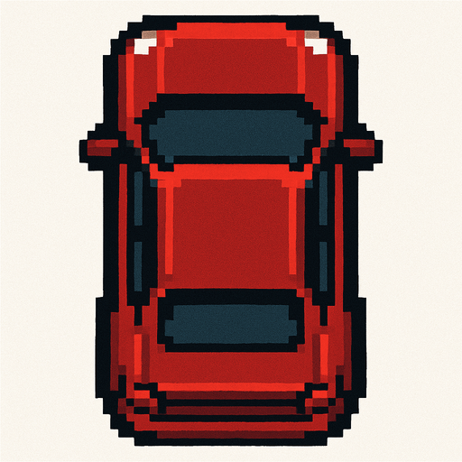 Bird's eye view of the car.
In-Game asset.  2d.  High contrast.  No shadows. pixel art