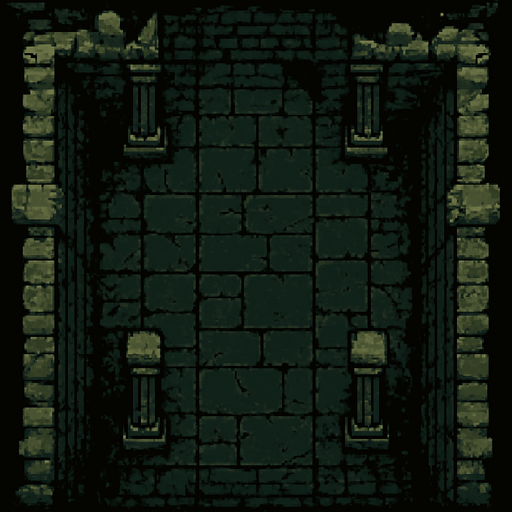 Koridor yukarıdan bakış dark souls style 2d pixel art.
In-Game asset.  2d.  High contrast.  No shadows