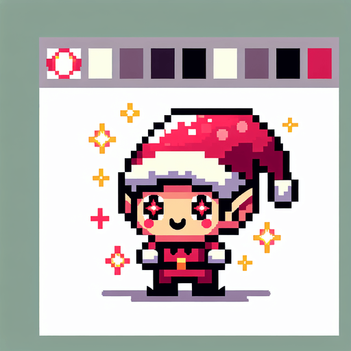 16 bit sprite of a red eyed christmas elf Single Game Texture. In-Game asset. 2d. Blank background. High contrast. No shadows.
