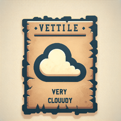 a pergament letter with the name "Very cloudy". It has a big cloud on it. vertical. Single Game Texture. In-Game asset. 2d. Blank background. High contrast. No shadows.
