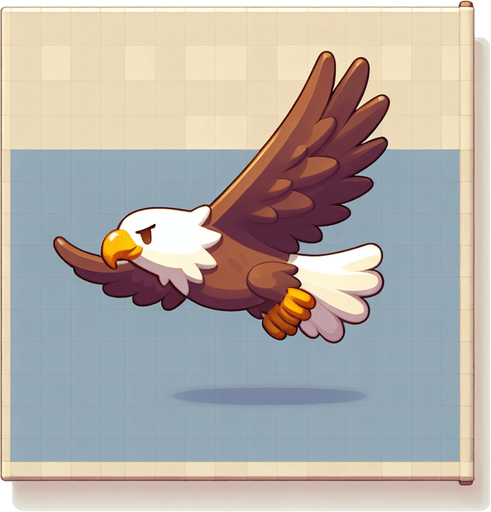 Tatlı bir kartal sağa doğru uçuyor.
Single Game Texture. In-Game asset. 2d. Blank background. High contrast. No shadows.