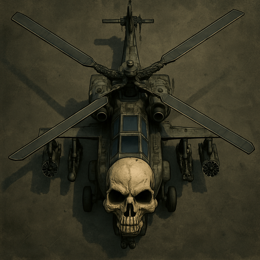 Combat space helicopter skull tip top view.