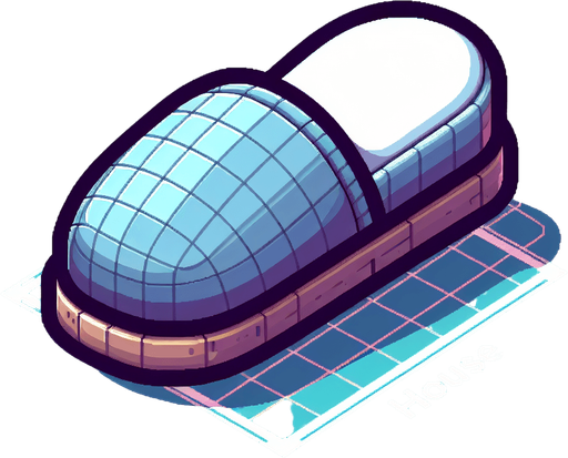 one house slipper side view.
Single Game Texture.  In-Game asset.  2d.  Blank background.  High contrast.  No shadows