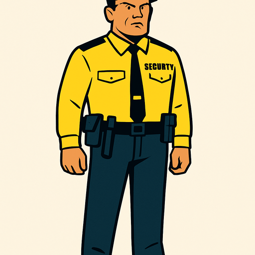 Security Guard in full body.
In-Game asset.  2d.  High contrast.  No shadows