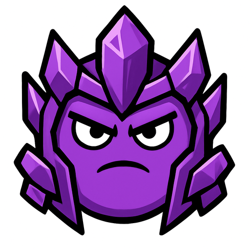 a purple circle with purple crystal armour and a sturn look on his face. only the head
In-Game asset.  2d.  High contrast.  No shadows