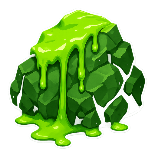 Rocky green rock with green venom dripping off it.
Single Game Texture.  In-Game asset.  2d.  Blank background.  High contrast.  No shadows