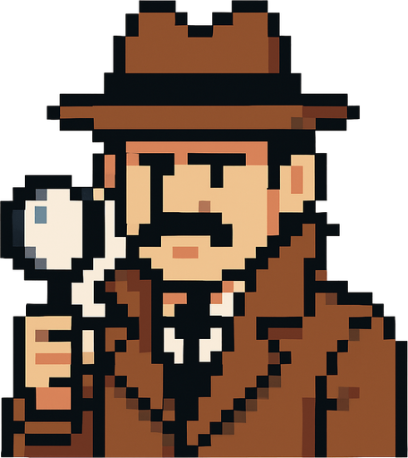 detective.
In-Game asset.  2d.  High contrast.  No shadows. pixel art