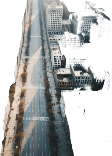 empty abandoned city street background seen from the top. Zoomed in. Top down. Street only