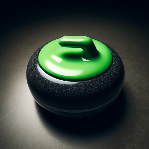 black curlingstone with neongreen top, top view.