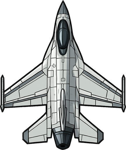 üstten görünümlü F 16 ile benzer ama daha gelişmiş gözüken savaş uçağı png resim.
In-Game asset.  2d.  High contrast.  No shadows