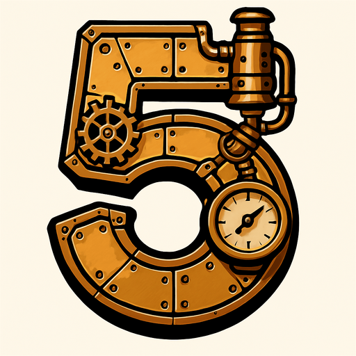 numero 5 en estilo steampunk.
In-Game asset.  2d.  High contrast.  No shadows