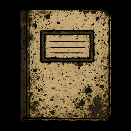 A dirty notebook like it was in a abandoned school.
In-Game asset.  2d.  High contrast.  No shadows