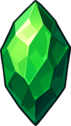 cristal verde de tamaño grande.
In-Game asset.  2d.  High contrast.  No shadows