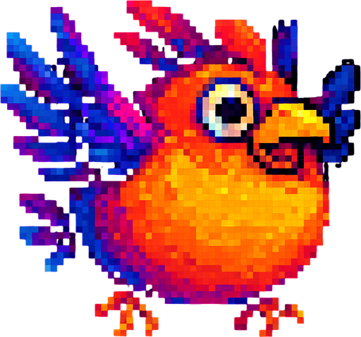 Big fat flaying bird ( Piksel art). Colorful 
In-Game asset.  2d.  High contrast.