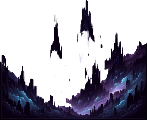 Backdrop: A dark, shadowy realm with faint glowing outlines of jagged structures and flowing mist.

Colors: Black, deep purples, and faint blue highlights.

Details: Shadows shifting and subtle glowing runes..
Single Game Texture. In-Game asset. 2d. Blank background. High contrast. No shadows.