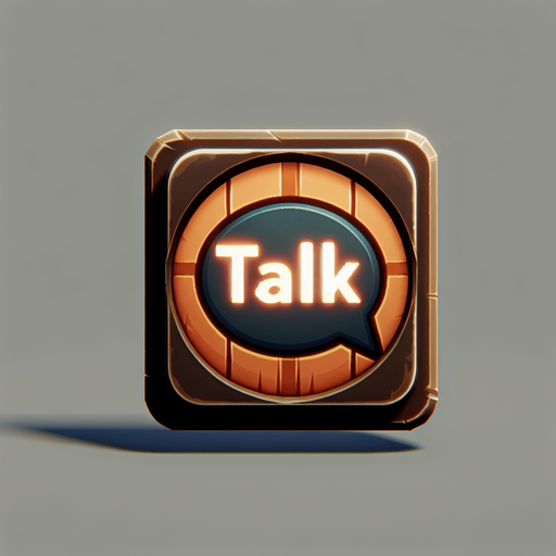 A talk button with a buble and a word 'talk'.
Single Game Texture. In-Game asset. 2d. Blank background. High contrast. No shadows.