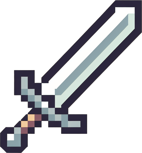 Espada pixelado.
Single Game Texture.  In-Game asset.  2d.  Blank background.  High contrast.  No shadows