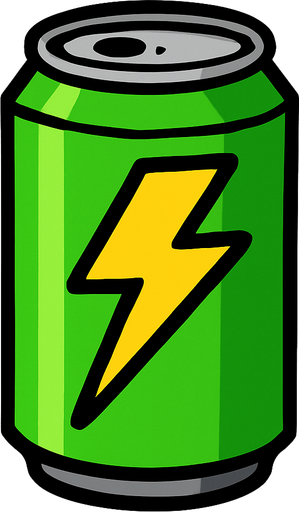 1 Lata verde con un rayo, sin fondo.
In-Game asset.  2d.  High contrast.  No shadows
