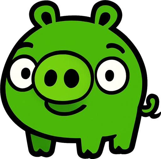 a grene pig.
In-Game asset.  2d.  High contrast.  No shadows