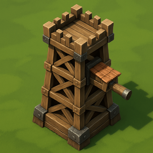 Saldırı kulesi, Gerçekçi, kuş bakışı görünüm, yazısız..
In-Game asset.  High contrast.  No shadows, 3d olsun.