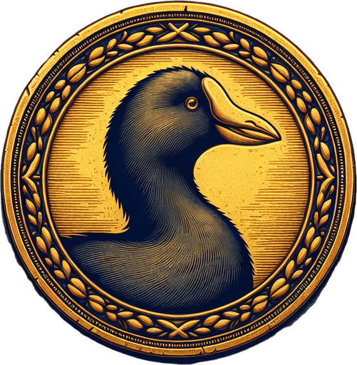 A single golden coin with the head of an American 
Coot on it..
Single Game Texture. In-Game asset. 2d. Blank background. High contrast. No shadows.