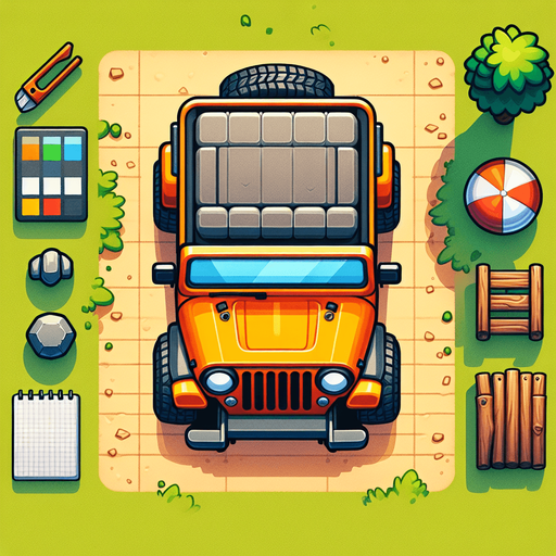 Jeep car cartoony, top down view.
Single Game Texture. In-Game asset. 2d. Blank background. High contrast. No shadows.