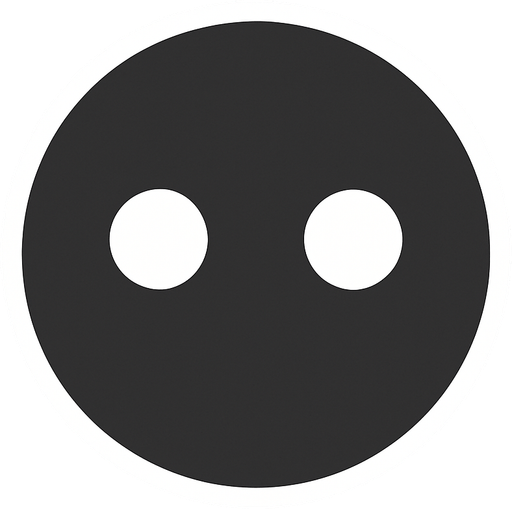 A dark gray circle with a white outline with 2 white dots as eyes.
In-Game asset.  2d.  High contrast.  No shadows