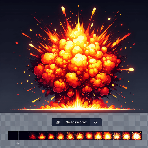 fire explosion.
Single Game Texture.  In-Game asset.  2d.  Blank background.  High contrast.  No shadows