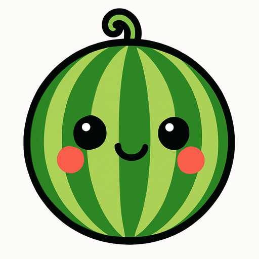 Circle water melon with cute face.
In-Game asset.  2d.  High contrast.  No shadows