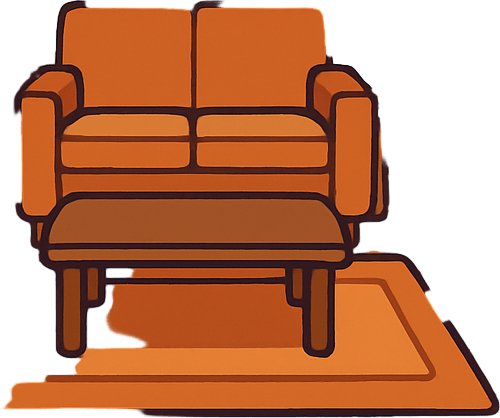 The inside of a quiet and peaceful house with no people inside.
In-Game asset.  2d.  High contrast.  No shadows