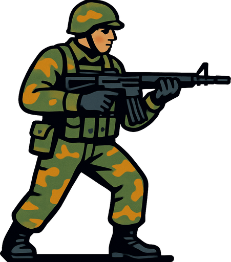 soldier with rifle.
In-Game asset.  2d.  High contrast.  No shadows