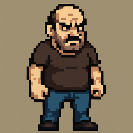 bad regular casual middle aged man full body 2d pixel art.
In-Game asset.  2d.  High contrast.  No shadows