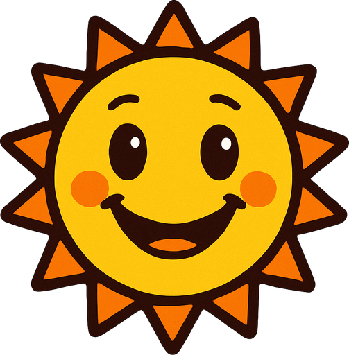 gülen bir güneş.
In-Game asset.  2d.  High contrast.  No shadows