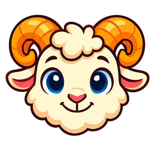Vibrant cartoon white baby ram face .
Game asset. 2d. Blank background. High contrast. No shadows.