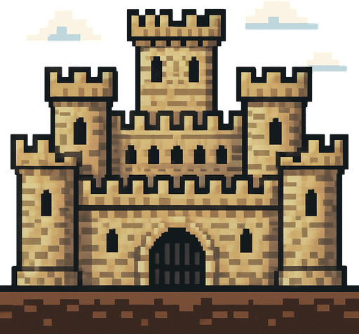 orta çağ kale  pixel art.
In-Game asset.  2d.  High contrast.  No shadows