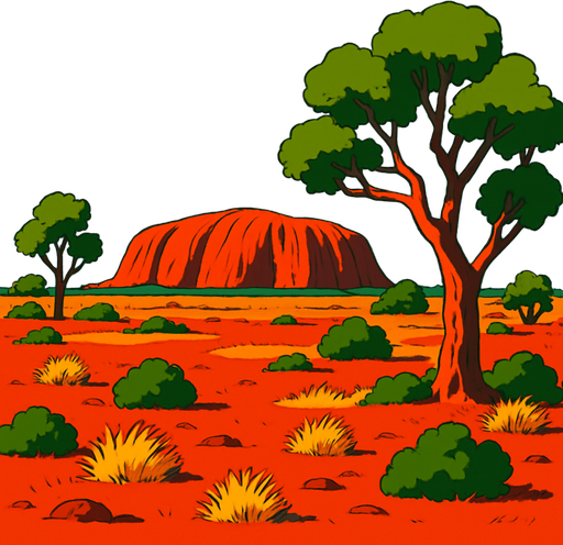 australia desert ghibli style
In-Game asset.  2d.  High contrast.  No shadows