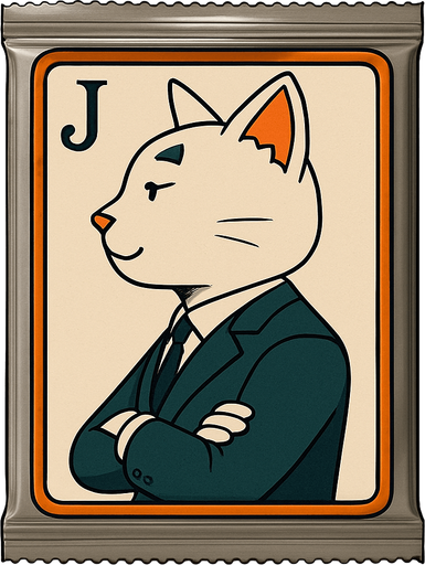 Change the graphic on the picture to be this cat, but like he’s a Jack on a playing card. He should still be wearing this suit. Seen from the side in the same position as it would look in a regular deck of cards. Have a J to mark the Jack but no suit.