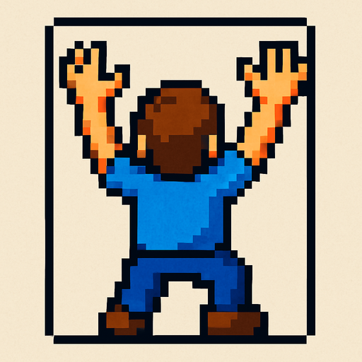 2D bir yere tirmanamak isteyen elleri ve kollari acik pixelart bir insan.
In-Game asset.  2d.  High contrast.  No shadows