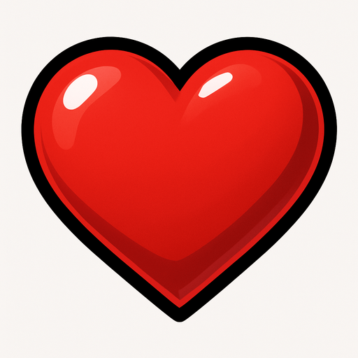 Red Heart, shiny, 3d, highly stylized, simple, black outline..
In-Game asset.  2d.  High contrast.  No shadows