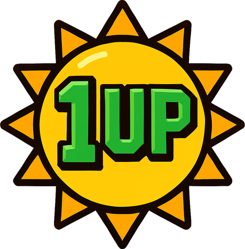 un sol con la leyenda "1 UP".
In-Game asset.  2d.  High contrast.  No shadows