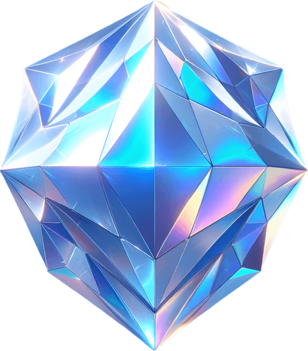 An angular, crystalline shield shimmering with blue light..
Single Game Texture.  In-Game asset.  2d.  Blank background.  High contrast.  No shadows