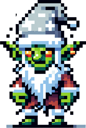 A winter goblin enemy character. Pixelart. front view. Single Game Texture. In-Game asset. 2d. Blank background. High contrast. No shadows.