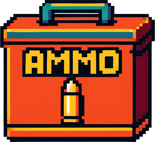Caja de munición de colores retro pixelart.
In-Game asset.  2d.  High contrast.  No shadows