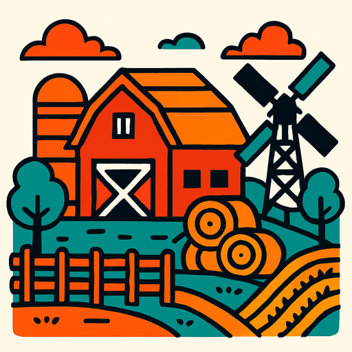 A farm.
In-Game asset.  2d.  High contrast.  No shadows