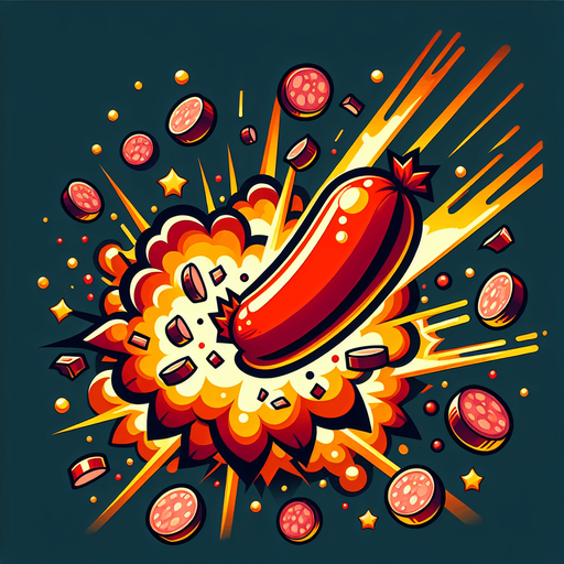 An exploding sausage.
Single Game Texture. In-Game asset. 2d. Blank background. High contrast. No shadows.