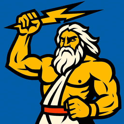 güçlü bir yıldırım tanrısı olan zeus çiz.
In-Game asset.  2d.  High contrast.  No shadows