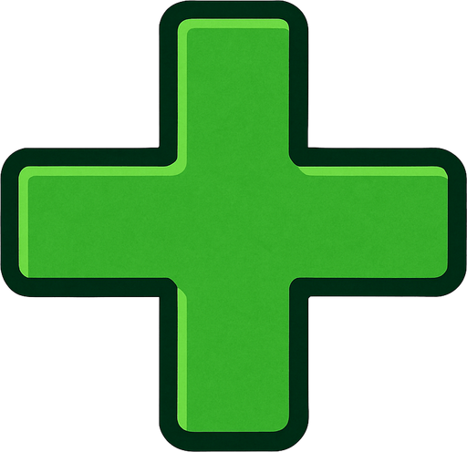 Simbolo de mas de color verde.
In-Game asset.  2d.  High contrast.  No shadows