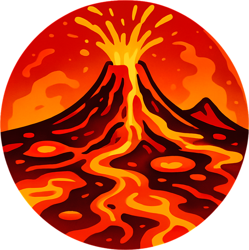 Planet of fire, volcano, magma, lava.
In-Game asset.  2d.  High contrast.  No shadows
